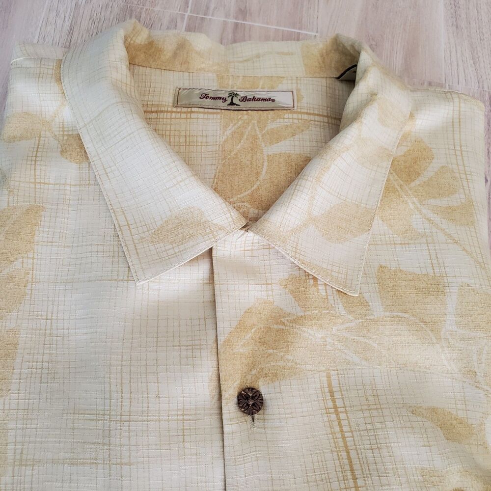 Tommy Bahama Silk Men 2XL Golden Tropics Leaves Hawaian Vacation Resort
